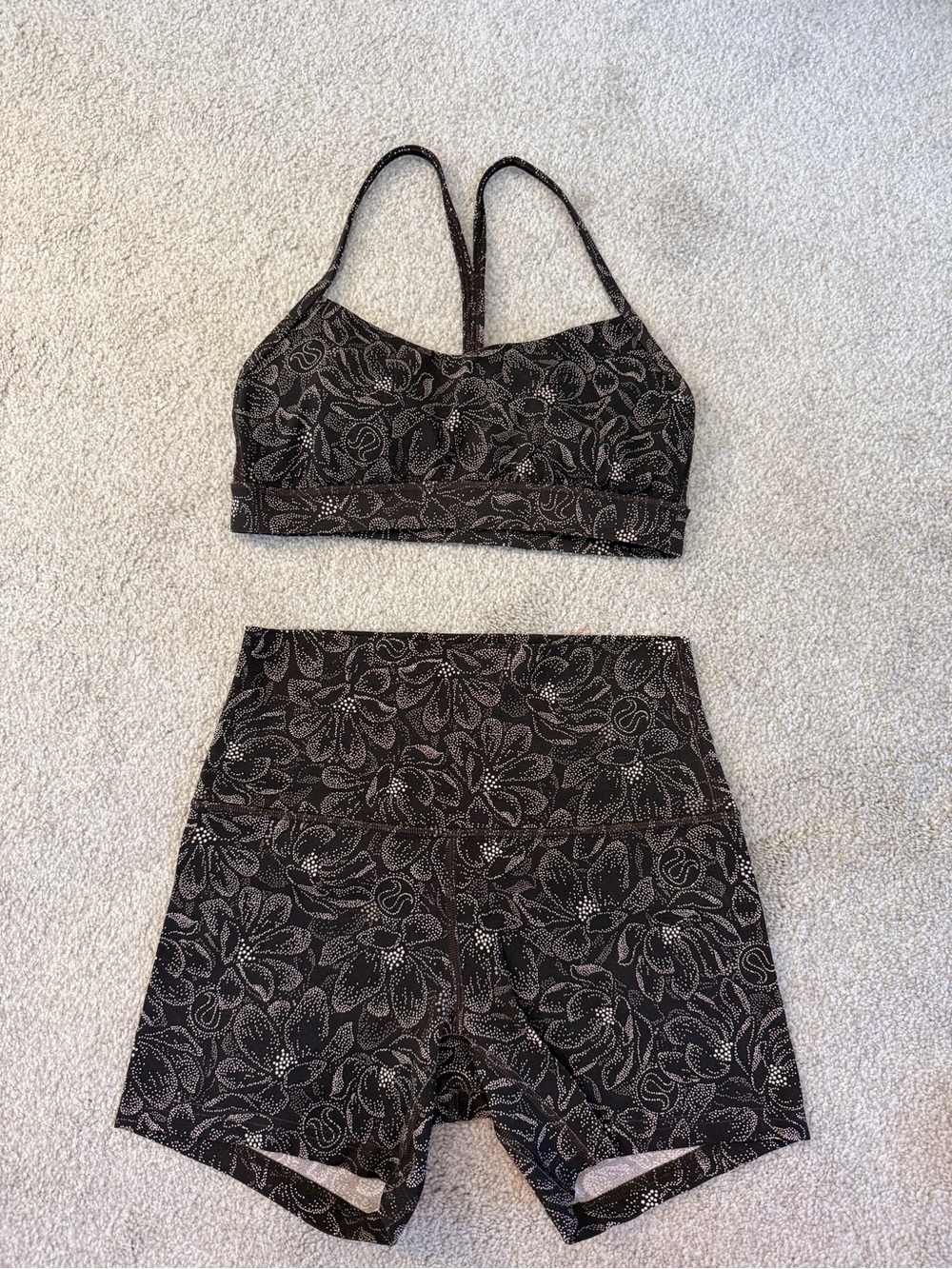 Women’s Black Floral Athletic Shorts - High Waist